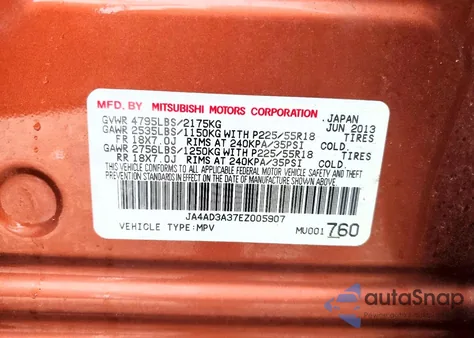 2014 Mitsubishi Outlander Se z USA, uszkodzony, nr VIN JA4AD3A37EZ005907